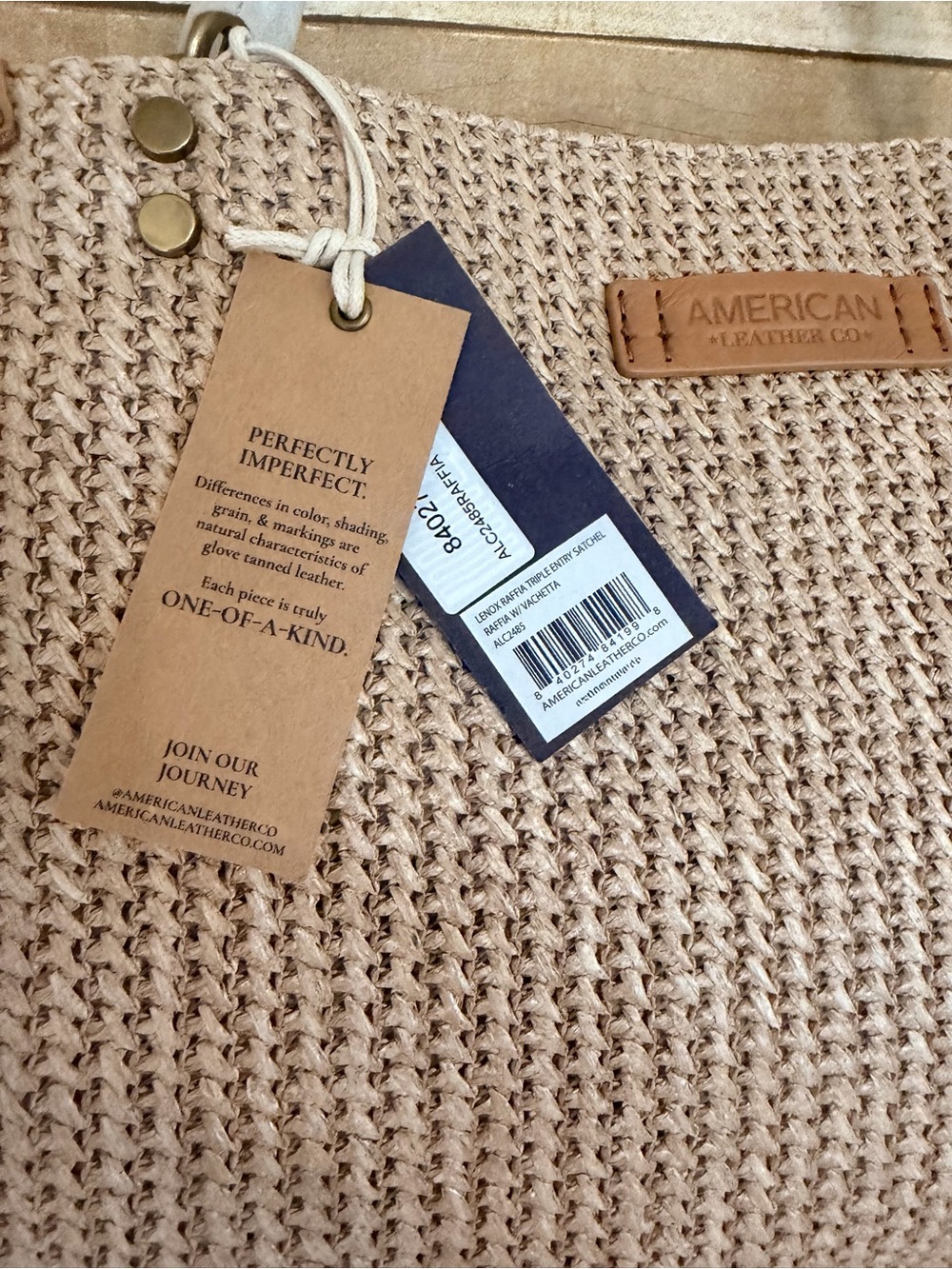 American Leather Co Triple Entry Raffia Satchel - Vachetta NWT - Picture 3 of 8